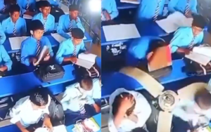 ¡PUDO TERMINAR EN TRAGEDIA! Ventilador de techo cae sobre dos estudiantes en plena clase